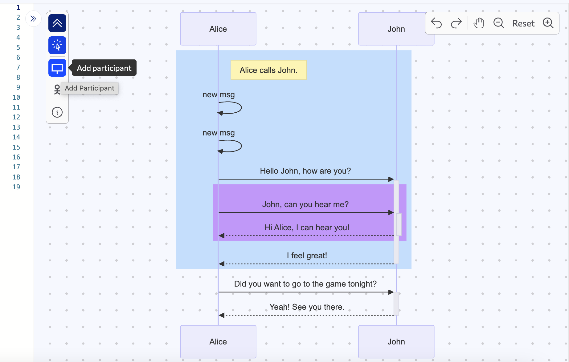 sequence diagram in the editor